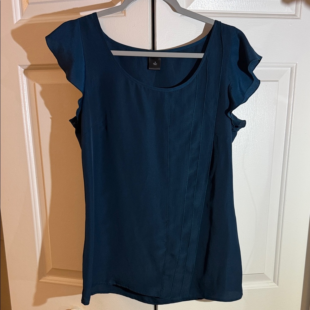 Ann Taylor Midnight Blue Ruffle Sleeve Blouse